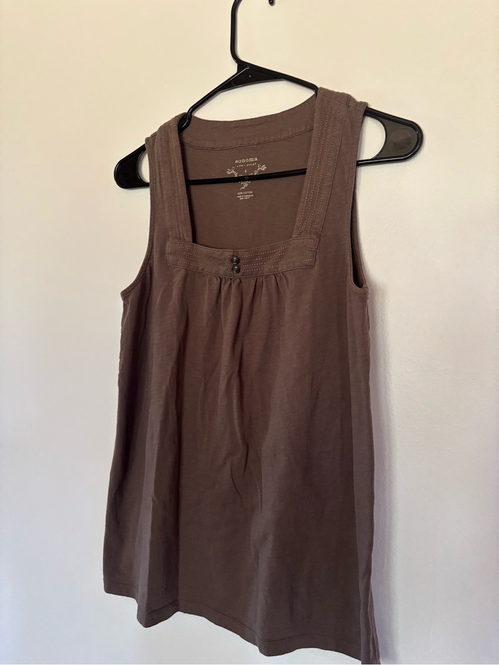 Sonoma Brown Square-Neck Tank with Button Detail
